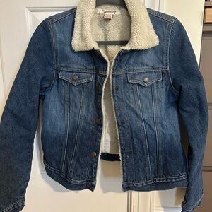 Abercrombie & Fitch Blue Denim Jacket with White Sherpa Lining